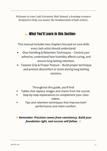 Lash Mastery Essentials: Digital Workbook + Training Manual (Module 2; chapters 3-4)
