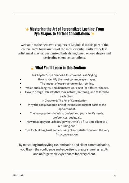 Lash Mastery Essentials: Digital Workbook + Training Manual (Modules 5-6)